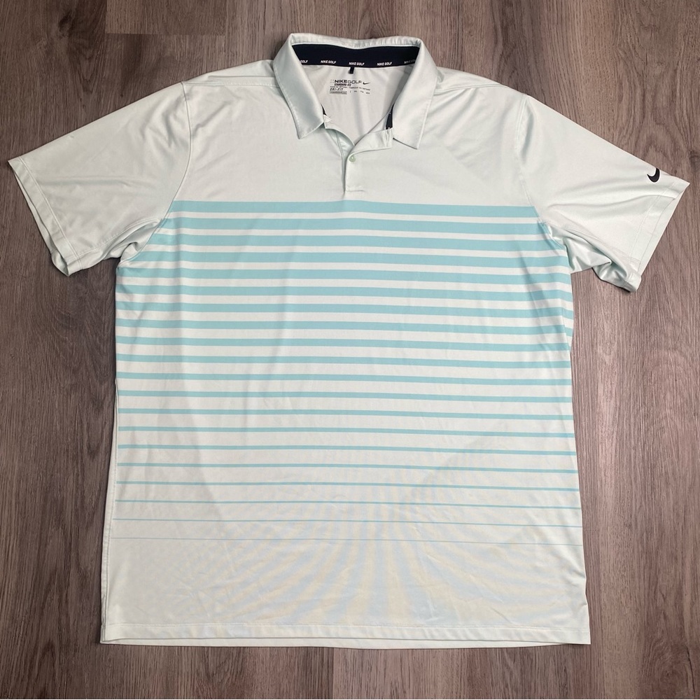 Nike Golf 2XL Mens Green Striped Short Sleeve Standard Fit DriFit Polo Shirt